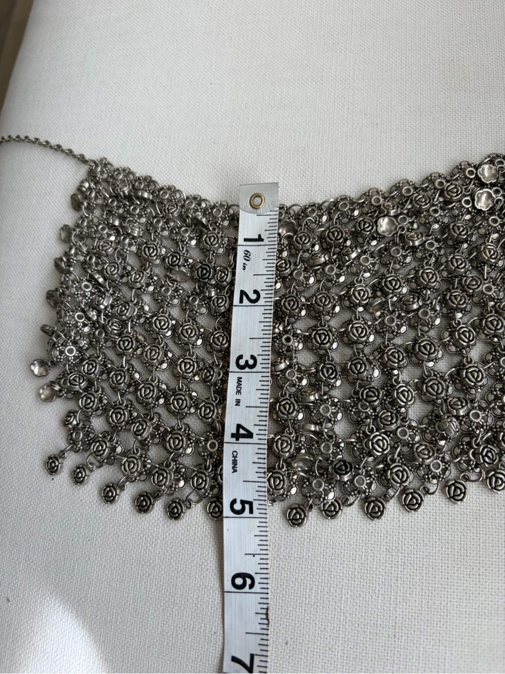 Vintage Silver Rose Chainmail Bib Statement Necklace